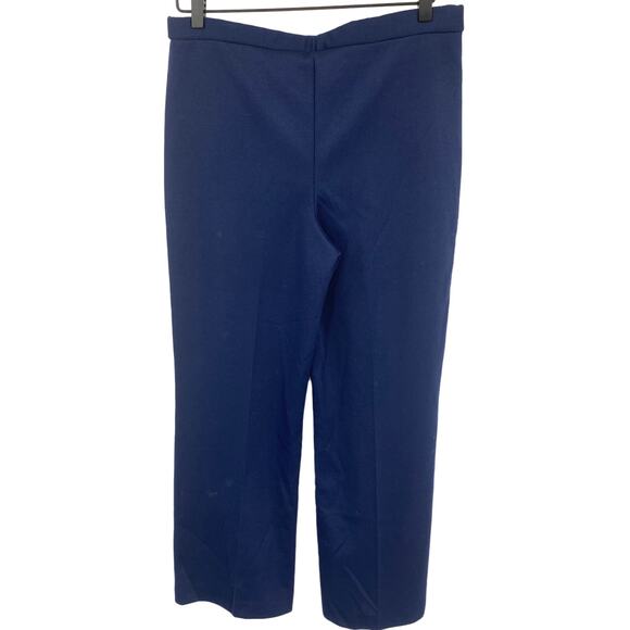 VTG 70’s Montgomery Ward Sz 14 Line Pattern Slacks Navy Blue Wide Leg Polyester - Picture 2 of 4